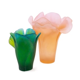 DAUM, TWO FLORAL PATE DE VERRE VASES