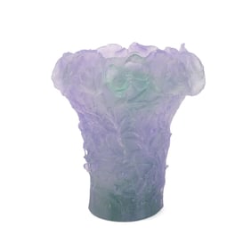 DAUM 'HIBISCUS' PURPLE/GREEN PATE DE VERRE VASE