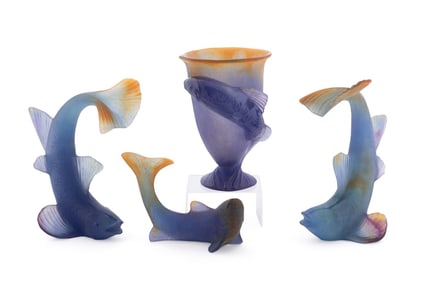 DAUM, FOUR FISH MOTIF PATE DE VERRE TABLE ARTICLES