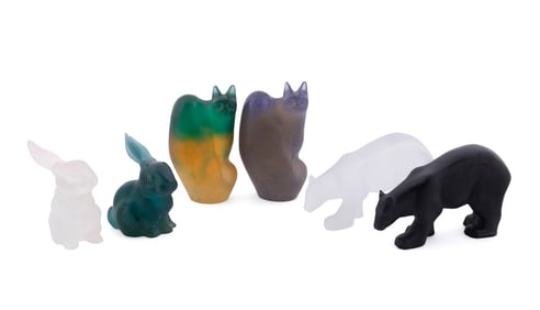 DAUM, SIX PATE DE VERRE ANIMAL SCULPTURES