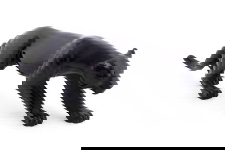 DAUM 'LA PANTHERE NOIRE' SCULPTURE, 2/1000: Daum (French, founded 1878), contemporary. Limited edition black "La Panthere Noire" pate de verre panther sculpture, appropriately marked and numbered 2 of 1000. Provenance: Private Collection of an
