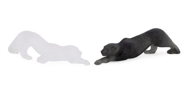 LALIQUE, PAIR OF 'ZELIA' PANTHER SCULPTURES