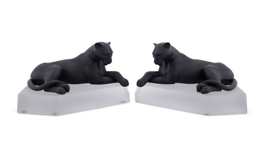 CARTIER, PAIR OF GLASS PANTHER BOOKENDS, 16/30