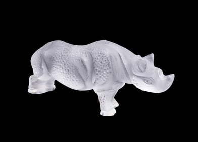 LALIQUE 'RHINOCEROS' CRYSTAL SCULPTURE