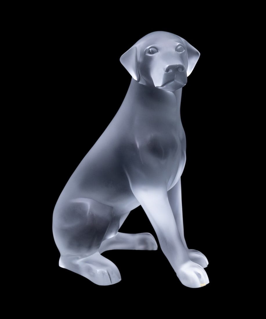 LALIQUE COLORLESS 'SITTING SAM' DOG SCULPTURE: Lalique (French, founded 1888), 2001. Large colorless "Sitting Sam" crystal Labrador retriever sculpture, appropriately marked. Provenance: Private Collection of an Esteemed Gentleman, Atlanta, GA. Ap