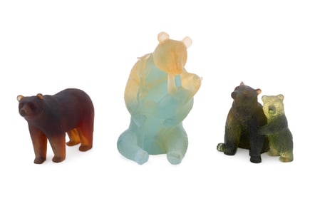 DAUM, THREE PATE DE VERRE BEAR SCULPTURES