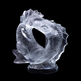 LALIQUE COLORLESS 'DOUBLE FISH' CRYSTAL SCULPTURE