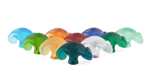 LALIQUE, 10 MINIATURE 'CHAMELEON' SCULPTURES