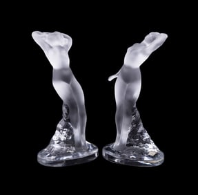 LALIQUE, PAIR OF NUDE DANCER CRYSTAL SCULPTURES