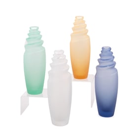 LALIQUE, FOUR PEARLESCENT 'CEBU' CRYSTAL BUD VASES