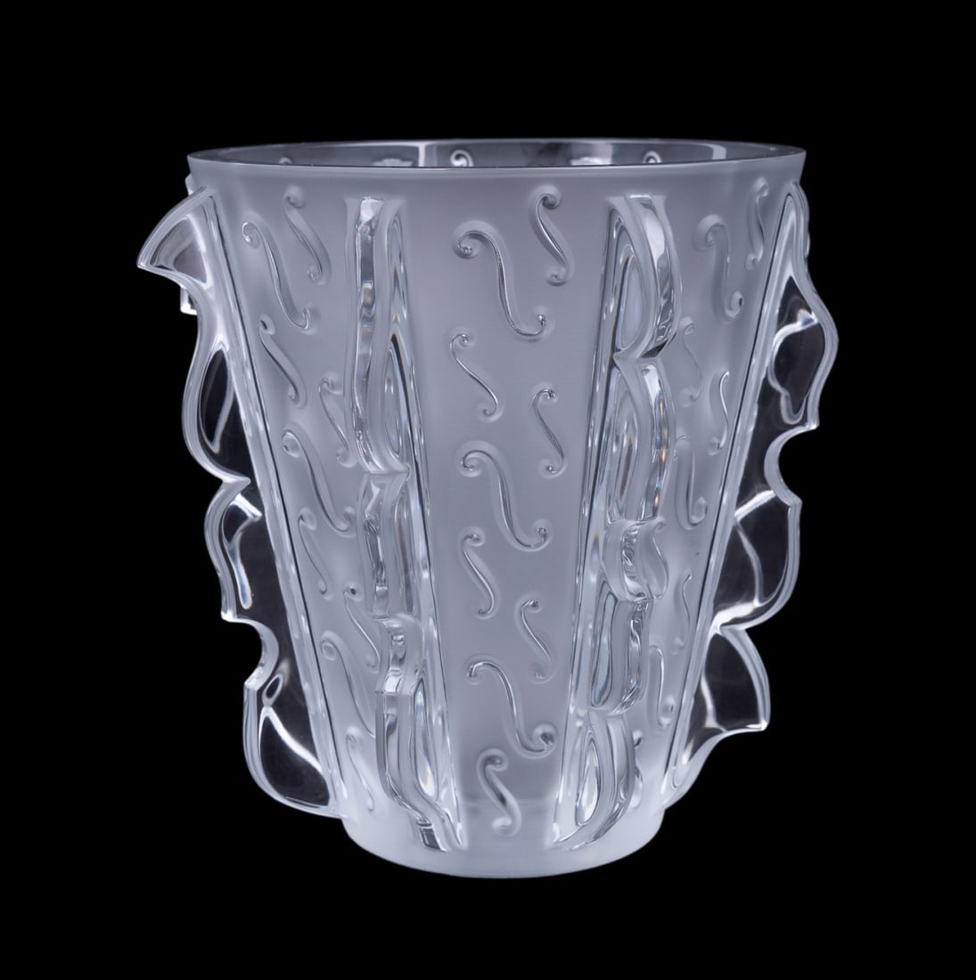 LALIQUE COLORLESS 'SWING' CRYSTAL VASE: Lalique (French, founded 1888), late 20th to early 21st century. Colorless "Swing" crystal vase, appropriately marked. Provenance: Private Collection of an Esteemed Gentleman, Atlanta, GA. Approximate