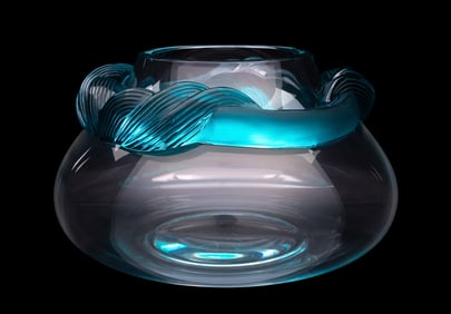LALIQUE COLORLESS AND BLUE 'CYRUS' BOWL