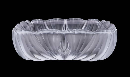 LALIQUE 'VICTORIA' SQUARE CRYSTAL CENTERPIECE BOWL: Lalique (French, founded 1888), contemporary. Colorless "Victoria" square crystal bowl, appropriately marked. Provenance: Private Collection of an Esteemed Gentleman, Atlanta, GA. Approximate dimensio