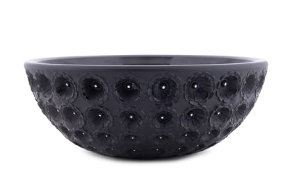 LALIQUE BLACK 'NEMOURS' CRYSTAL BOWL, NO. 404