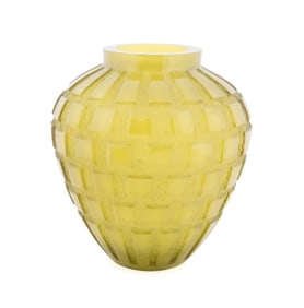 DAUM GREEN 'RYTHMES' PATE DE VERRE VASE