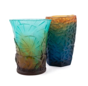 DAUM, 'CORALS' & 'MONKEY & LEAF' VASES