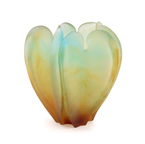 DAUM 'LOV'ORCHID' PATE DE VERRE VASE
