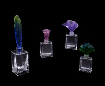 DAUM, FOUR PATE DE VERRE PERFUME BOTTLES