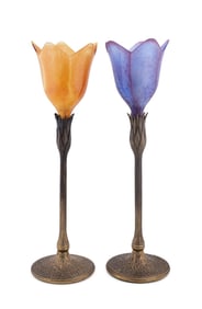DAUM, PAIR OF 'MAGNOLIA' PATE DE VERRE LAMPS