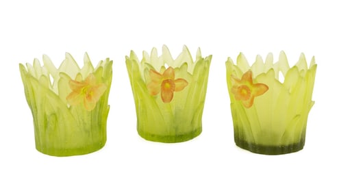 DAUM, THREE 'JONQUILLES' VOTIVE CANDLE HOLDERS