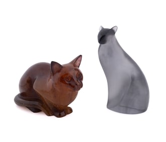DAUM, TWO CAT PATE DE VERRE SCULPTURES