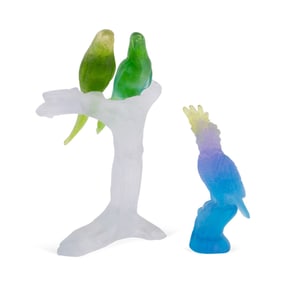 DAUM, TWO BIRD PATE DE VERRE SCULPTURES