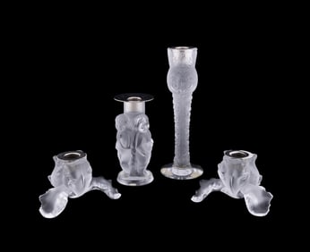 LALIQUE FOUR CANDLESTICKS, INCLUDING 'IRIS'
