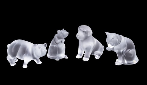 LALIQUE, FOUR COLORLESS ANIMAL SCULPTURES