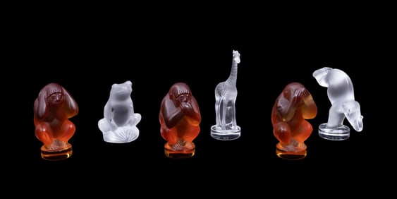 LALIQUE, SIX MINIATURE ANIMALS SCULPTURES