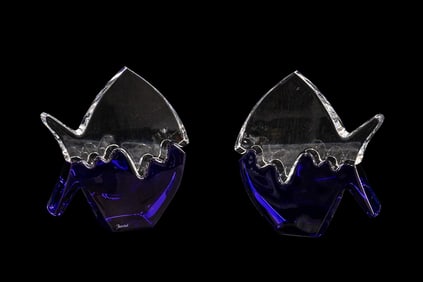 BACCARAT, PAIR OF TWO-PIECE 'POISSON' SCULPTURES