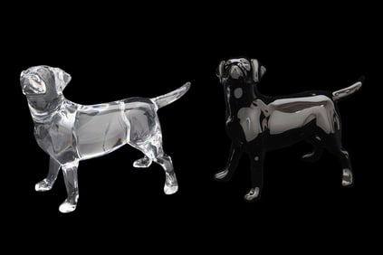 BACCARAT, PAIR OF 'LABRADOR' CRYSTAL SCULPTURES
