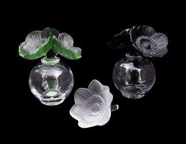 LALIQUE, PAIR 'TWO ANEMONE' PERFUMES & FLOWER