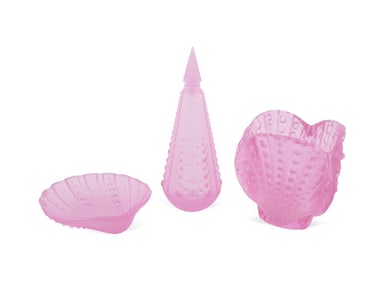 LALIQUE, THREE PINK SEA FORM CRYSTAL OBJECTS