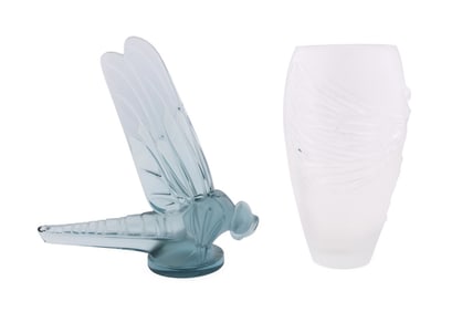 LALIQUE, CRYSTAL 'LIBELLULE' MASCOT & VASE