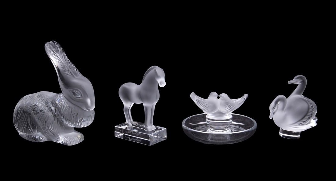 LALIQUE, FOUR DECORATIVE CRYSTAL ARTICLES (1 of 9)