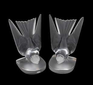 PAIR OF LALIQUE 'HIRONDELLE' CRYSTAL BOOKENDS