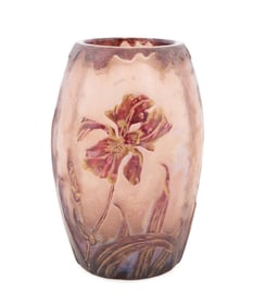 LEGRAS ST. DENIS ART NOUVEAU IRIS MOTIF GLASS VASE