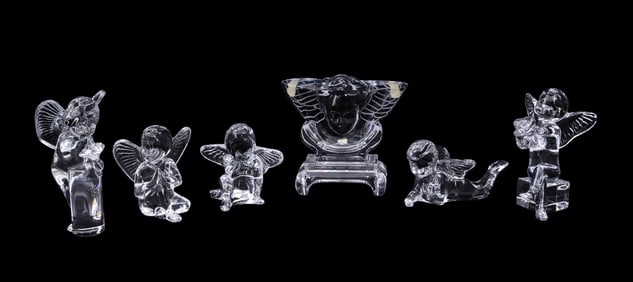 BACCARAT, SIX COLORLESS CRYSTAL ANGEL FIGURES
