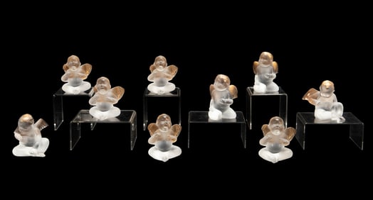 ELTON JOHN FOR LALIQUE, NINE GILT ANGEL SCULPTURES