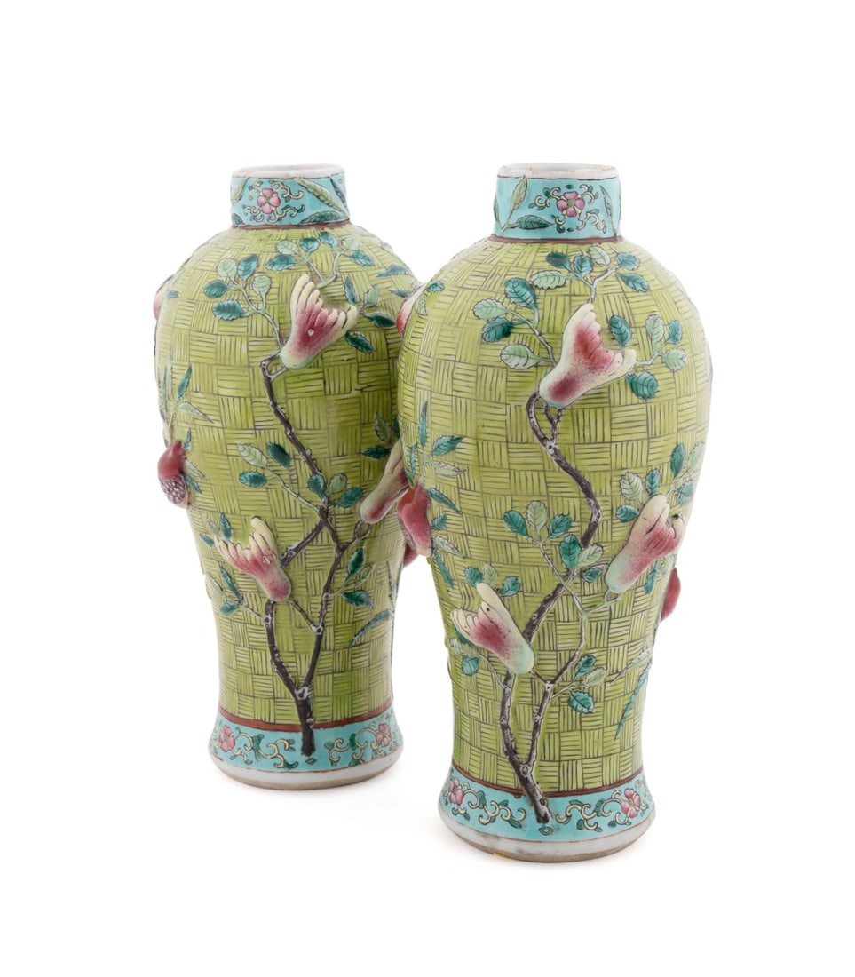 PAIR OF CHINESE GREEN GARNITURE VASES (1 of 8)