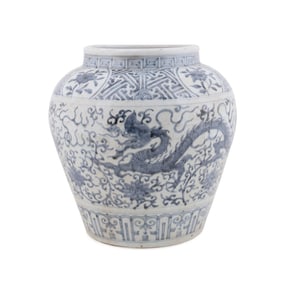CHINESE BLUE & WHITE DRAGON MOTIF JAR