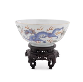CHINESE FIVE-DRAGON BOWL ON STAND