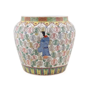 CHINESE POLYCHROME LONGEVITY JAR