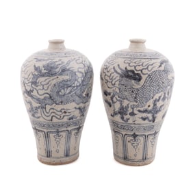 PAIR OF CHINESE BLUE & WHITE PLUM VASES