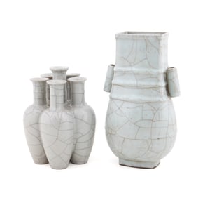 TWO CHINESE GE-TYPE CRACKLE-GLAZED VASES