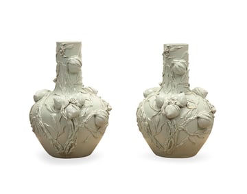 PAIR OF LARGE 'NINE PEACHES' BLANC DE CHINE VASES