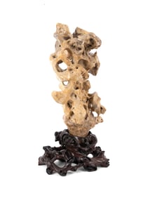 LARGE CHINESE SCHOLAR'S ROCK ON WOOD STAND
