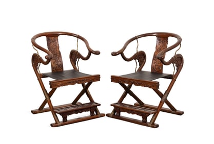 CHINESE, PAIR OF QING STYLE HARDWOOD JIAOYI CHAIRS