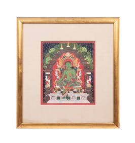 'GREEN TARA' SOUTHEAST ASIAN THANGKA PAINTING