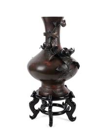 JAPANESE LARGE BRONZE FLORAL VASE
